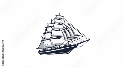 Stylized illustration of a classic sailing ship with full sails