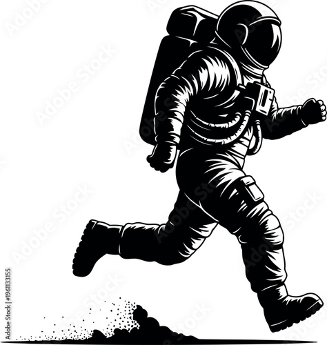 Astronaut Running On Surface With Space Suit Illustration Vector Art