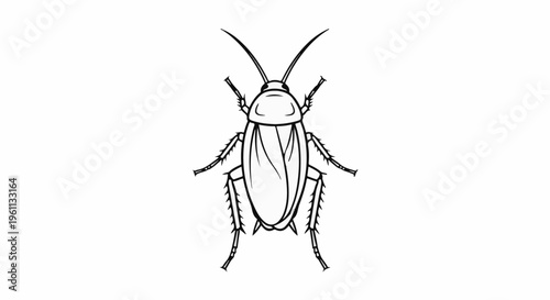 Stylized line drawing of a cockroach with antennae and six legs