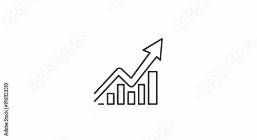 Stylized line graph with bars shows upward trend and arrow