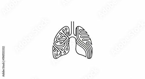 Stylized lungs depicted as a circuit board with intricate pathways