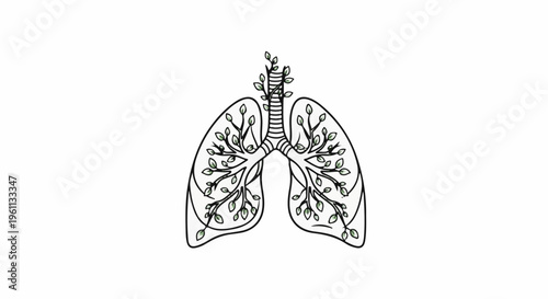 Stylized lungs with green leafy branches within