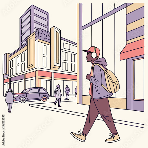 A man walking down the street with a backpack on