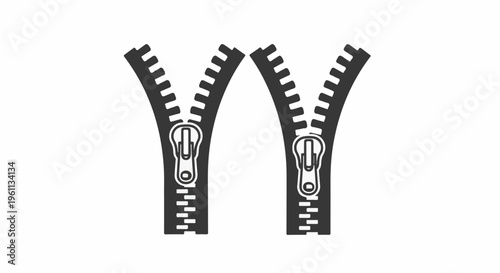 Two black zipper icons separated, open on a white background
