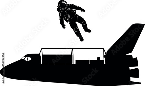 Astronaut Floating Near Space Shuttle Vehicle In Flight