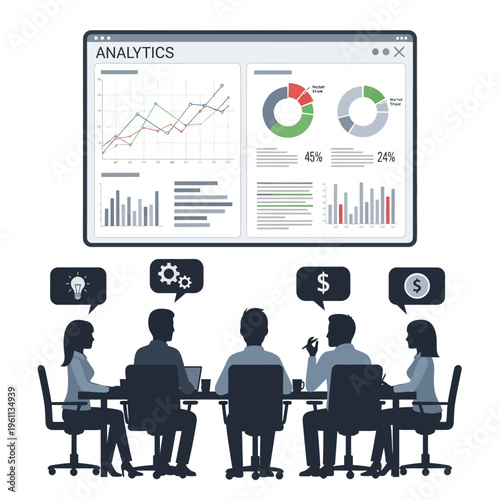 Business people discussing analytics data.