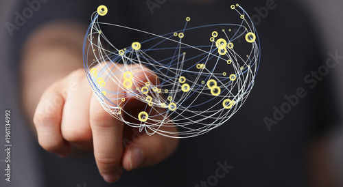 Hand touching network spher...