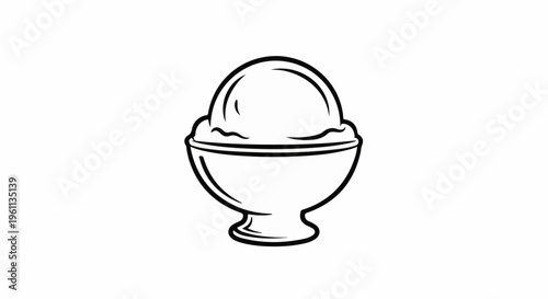 Stylized line art of a dish with a scoop of ice cream