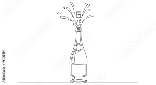 Champagne bottle, cork popping, celebration icon, vector illustration