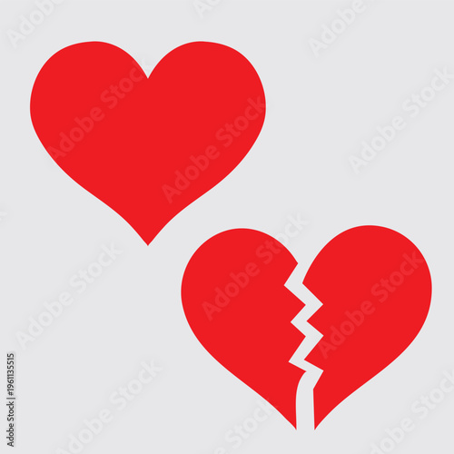 Broken Heart and Whole Heart Illustration – Love, Loss, and Romance Concept