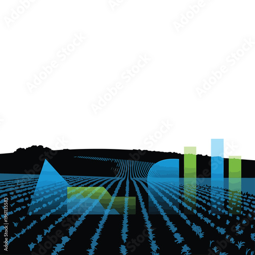 Abstract landscape with geometric shapes and a stylized horizon line