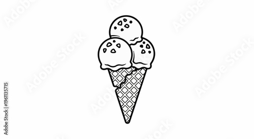 Three scoops of ice cream with toppings in a waffle cone