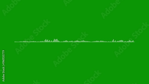 White glow audio wave, sound spectrum visualizer, chroma key green screen, 4k music beat, digital frequency animation, voice record signal, abstract waveform transition art.