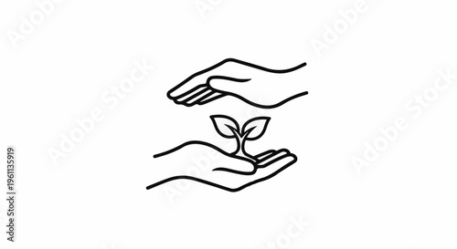 Two cupped hands protect a small plant sprout, symbolizing growth and care