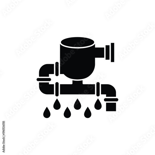 Black silhouette of a leaky faucet and plumbing pipes