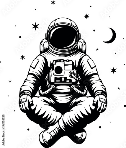 Astronaut Holding Camera in Space with Stars and Moon Surrounding