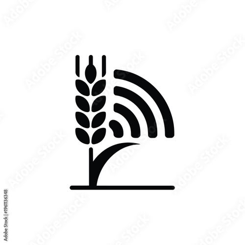 Simple black glyph depicting a wheat stalk with radio waves emanating