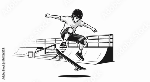 Teenager performing a skateboarding trick at a skate park