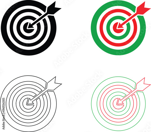 Four targets with arrows in different colors and styles