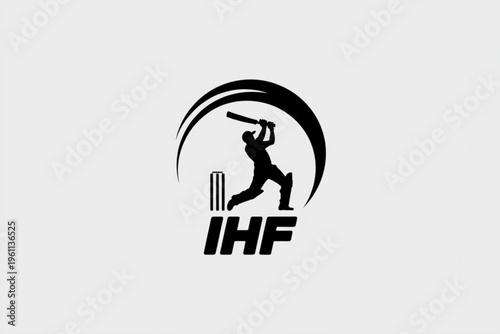 Black silhouette logo featuring a cricket batsman hitting a ball with wickets and the text ihf Vector