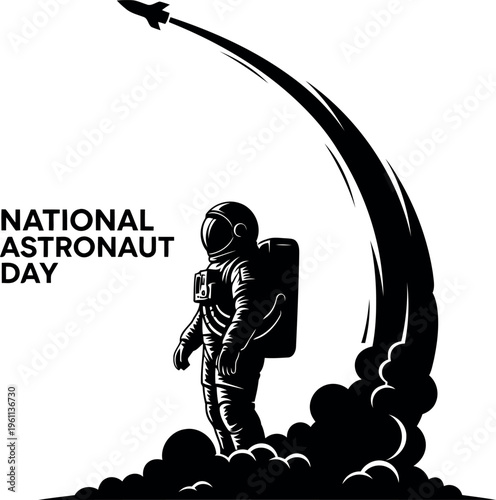 Astronaut Launching Rocket Celebrating National Astronaut Day Illustration