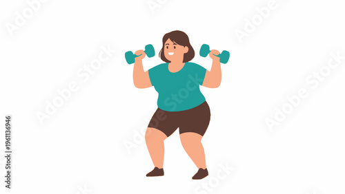 Plus Size Woman Lifting Dumbbells doing Squats Illustration