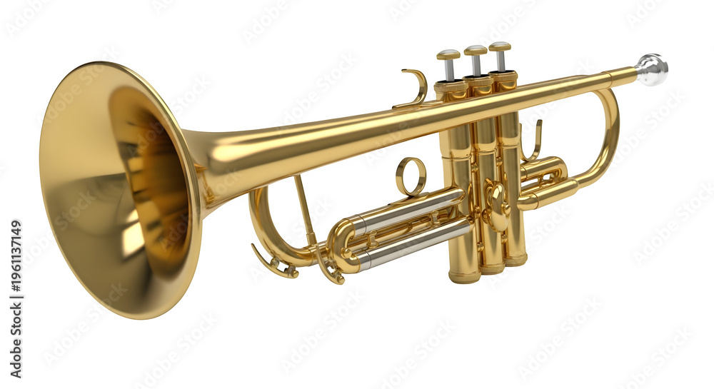 Obraz premium Golden trumpet, isolated on white or transparent background. PNG