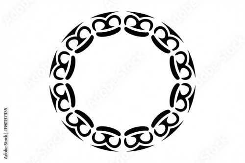 A circular ornamental frame composed of repeating tribal style motifs in a symmetrical arrangement Vector