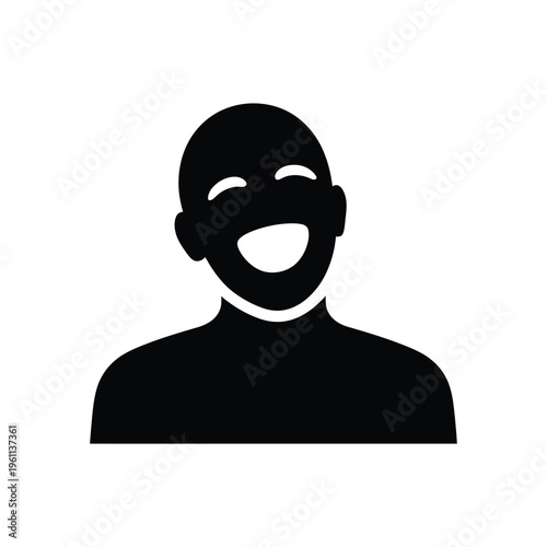 Simple black silhouette of a smiling person with an open mouth