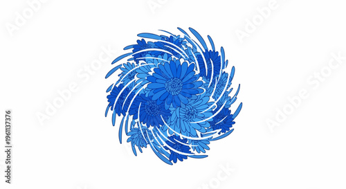 Swirling blue floral pattern with distinct petal shapes