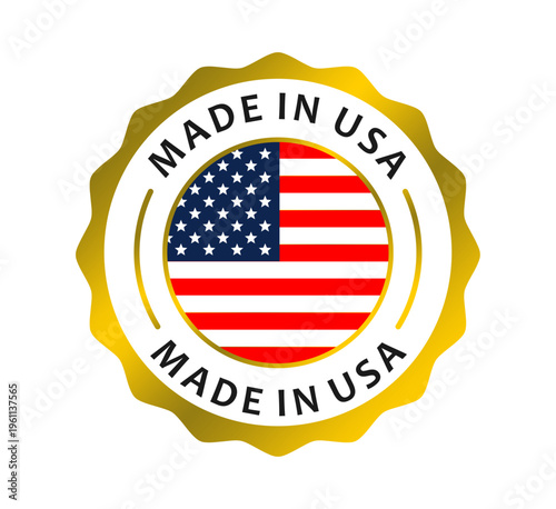 Made in USA Gold Premium Badge Seal American Quality Label Vector