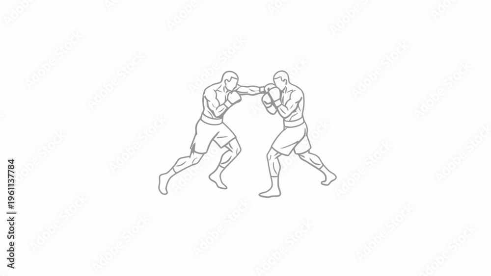 Fototapeta premium Isometric line art of two boxers fighting on grid background