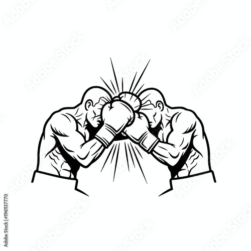 Boxers Clashing Gloves During Fight Vector Illustration