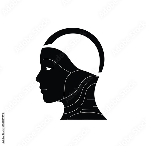 Minimalist silhouette of a woman s face and neck in black and white
