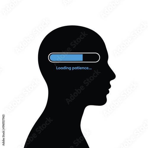 Conceptual image of a human head with a loading patience progress bar