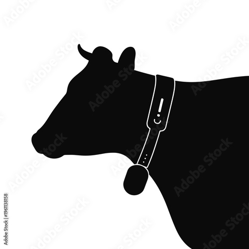 Silhouette of a cow wearing a collar with a playful face design