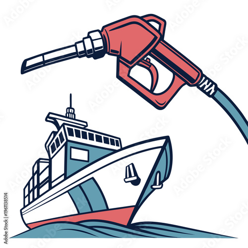 Vector illustration of a boat being refueled with a gas pump nozzle