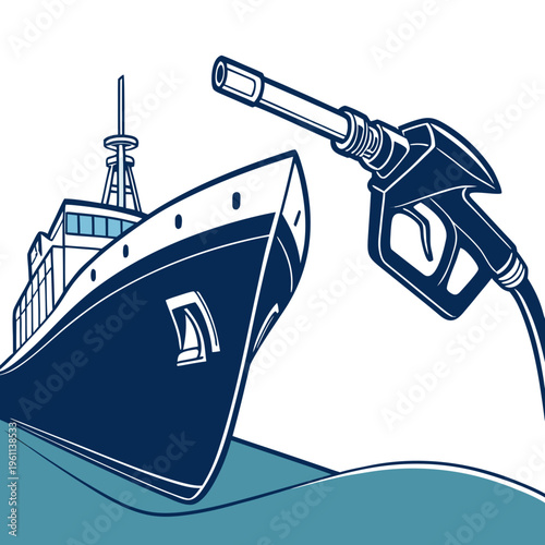 Vector illustration of a ship bow with a gas pump nozzle fueling it