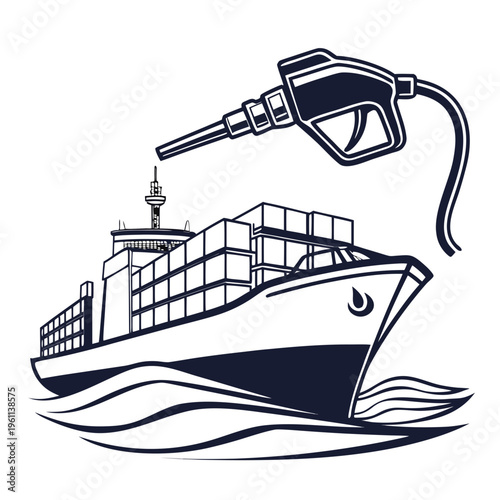 Vector illustration of cargo ship with gas pump nozzle