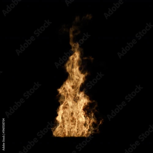 Realistic fire flame overlay with alpha channel isolated for compositing