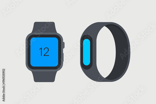 Modern Smartwatch and Fitness Tracker Bracelet Icons for Health Monitoring and Activity Tracking, Wearable Electronic Devices Technology Concept Vector