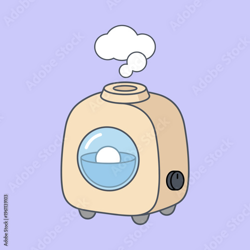 Modern Air Humidifier and Essential Oil Diffuser with Steam Cloud Isolated on Purple Background, Home Climate Control Wellness Device Icon