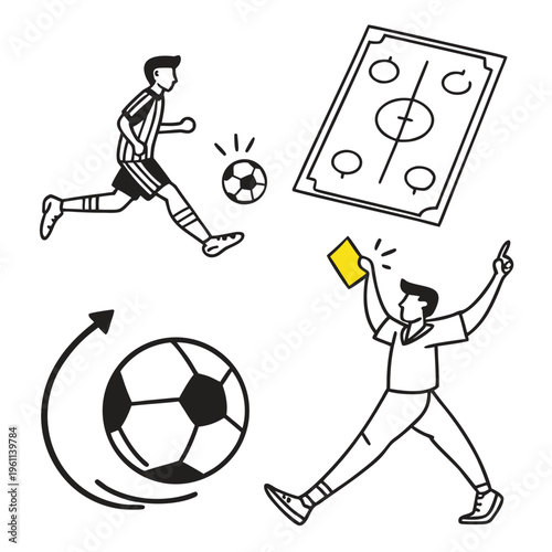 Soccer Football Hand Drawn Icons Player Ball Strategy Penalty Card Vector