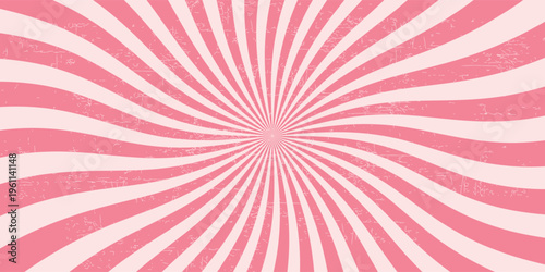 Candy color sunburst background. Abstract pink cream sunbeams design wallpaper. Colorful spinning lines for template, banner, poster, flyer. Sweet rotating cartoon swirl or whirlpool. Eps 10