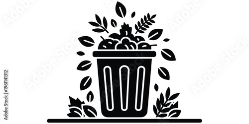 Organic waste compost bin, fruits and vegetables, recycling concept, eco friendly design, sustainability, leaves, food scraps, flat vector illustration