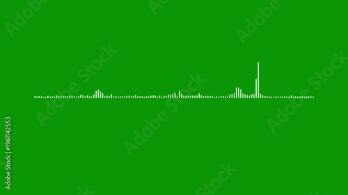 White flow sound line, audio spectrum visualizer, green background 4k, music beat, digital frequency animation, voice record signal, minimalist waveform animation overlay.