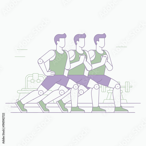 Man Performing Lunges Exercise Sequence.