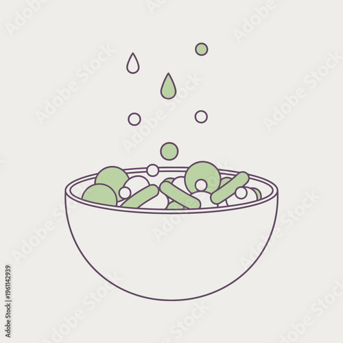 Healthy Salad Bowl with Fresh Ingredients and Dressing.