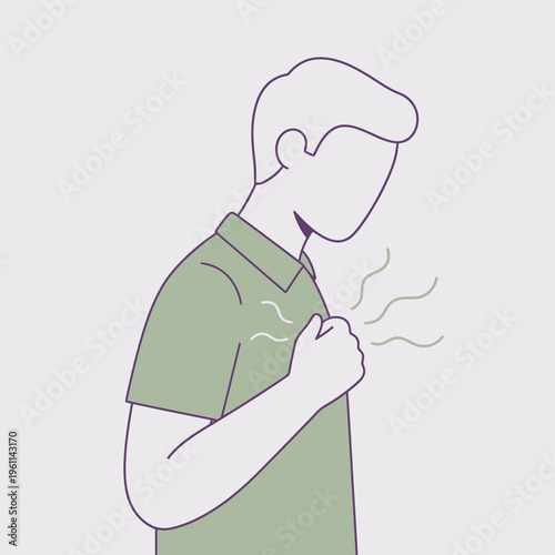 Man clutching chest with visible discomfort and pain.