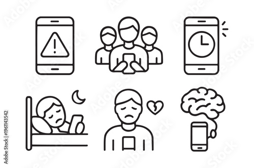Digital wellbeing Icons representing screen time sleep and mental health